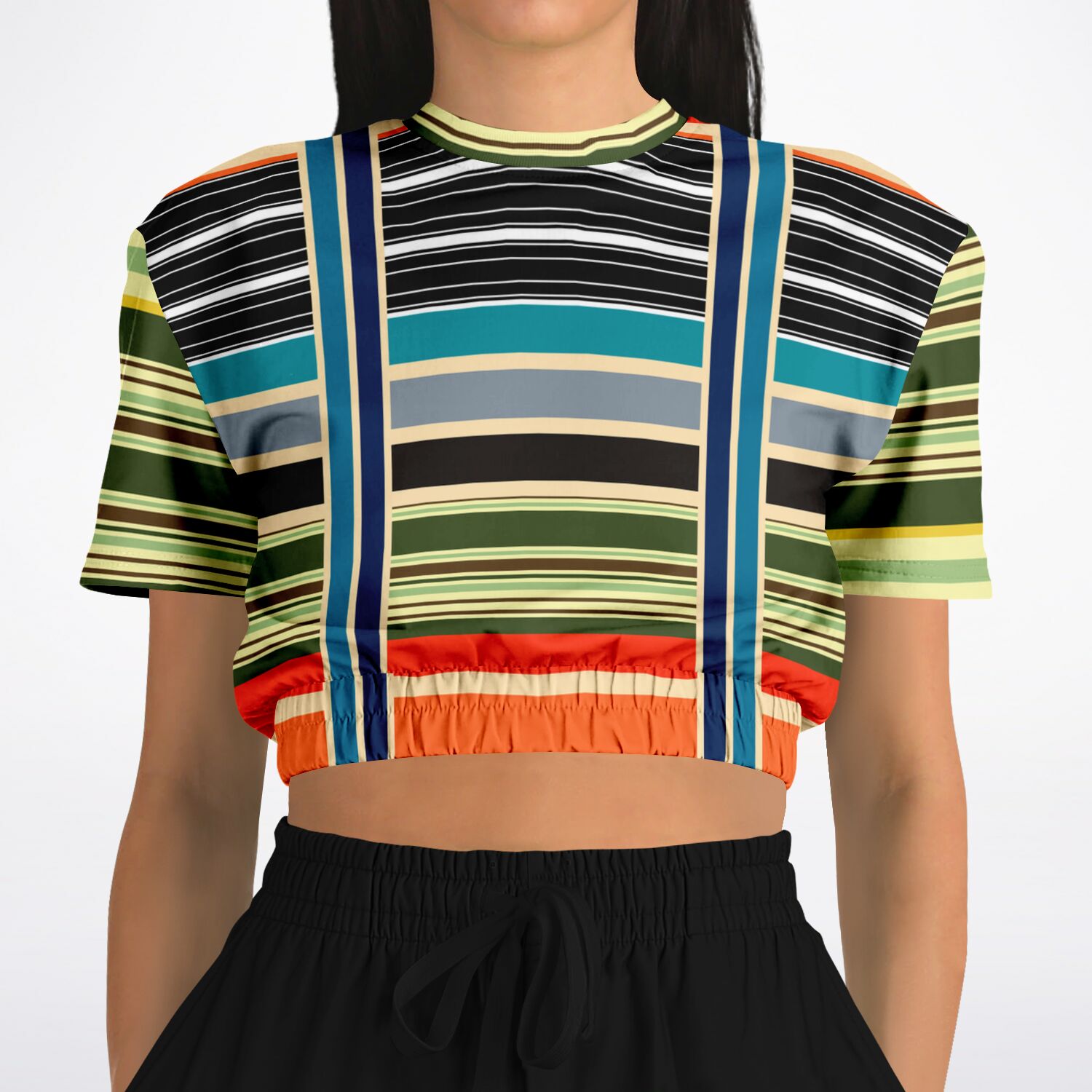 Tequila Sunrise Striped Short Sleeve Cropped Eco-Poly Sweater