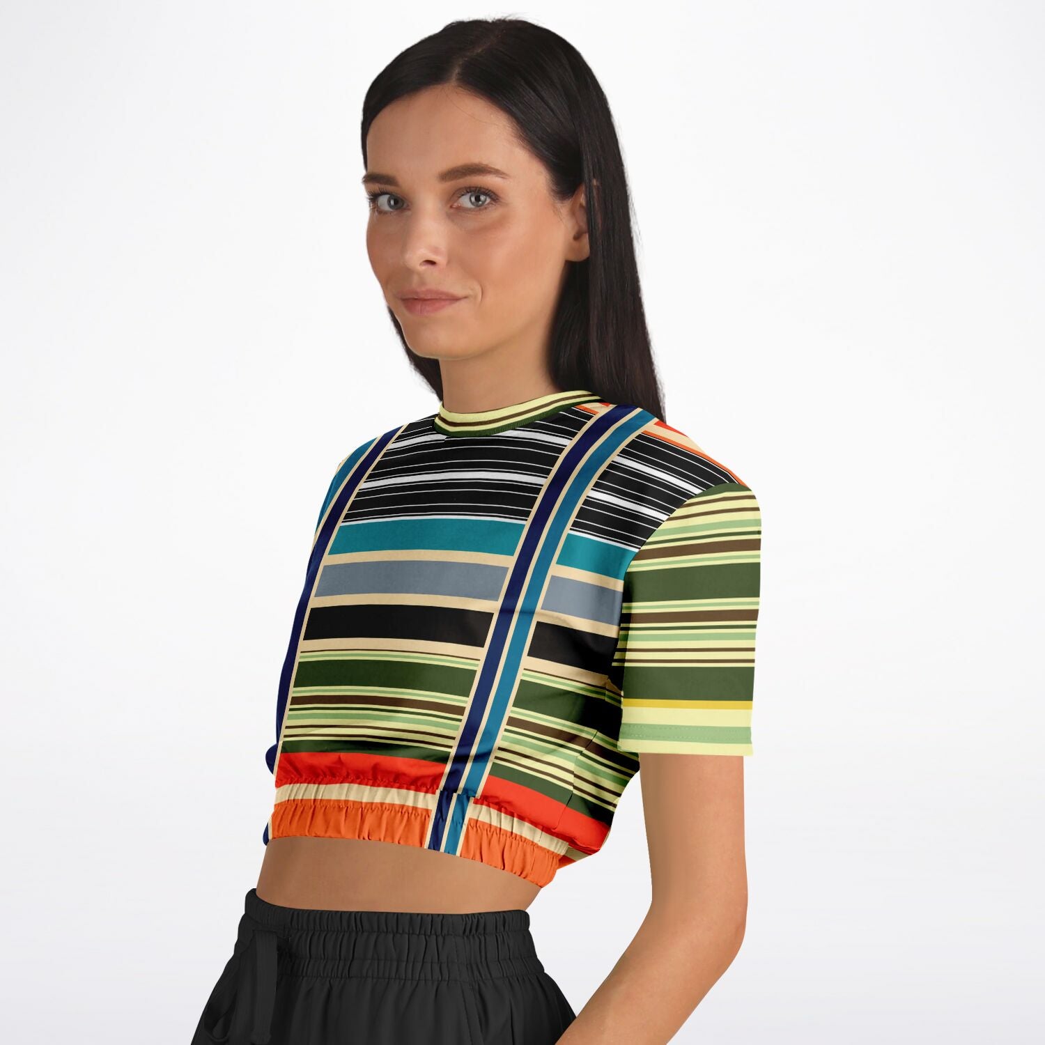 Tequila Sunrise Striped Short Sleeve Cropped Eco-Poly Sweater