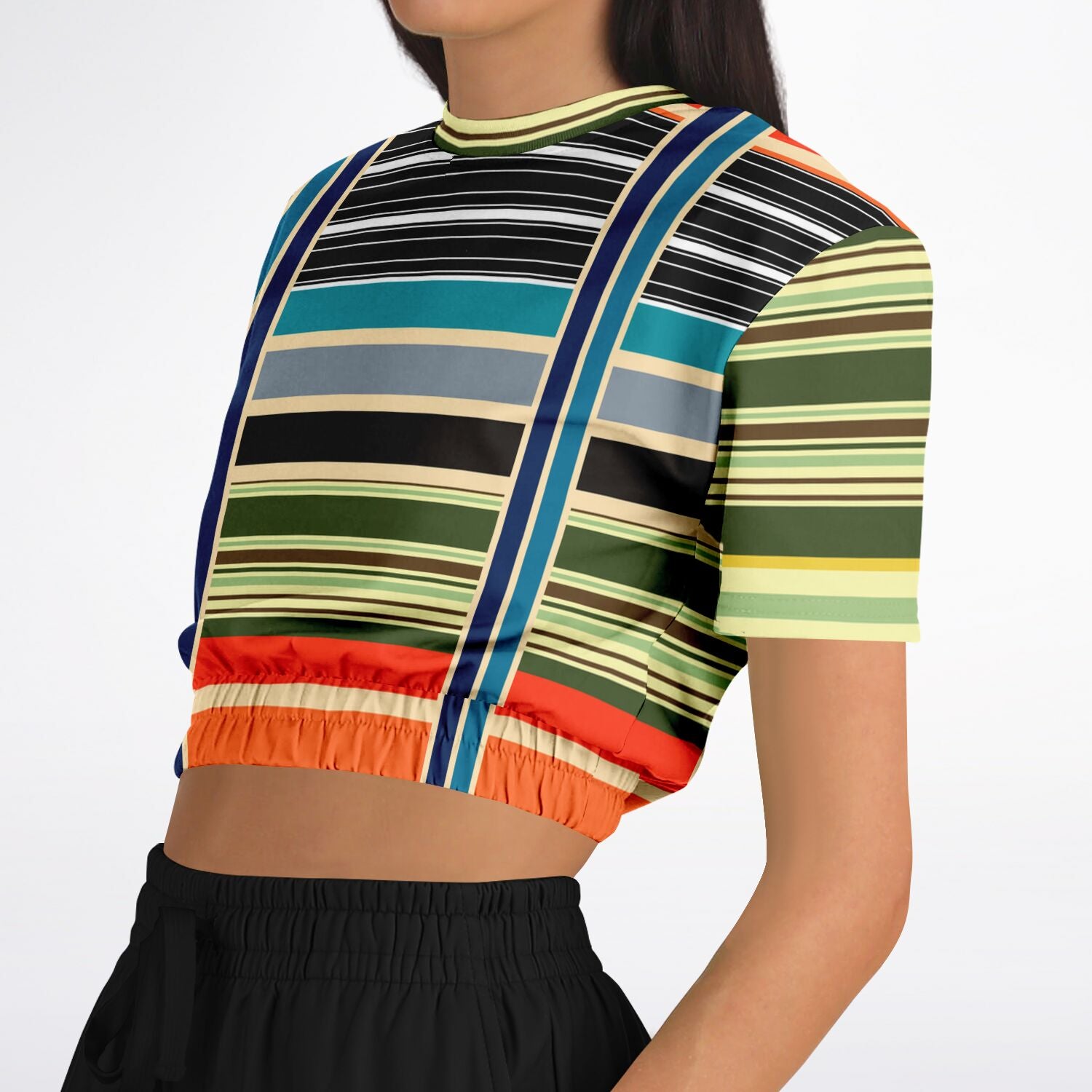 Tequila Sunrise Striped Short Sleeve Cropped Eco-Poly Sweater