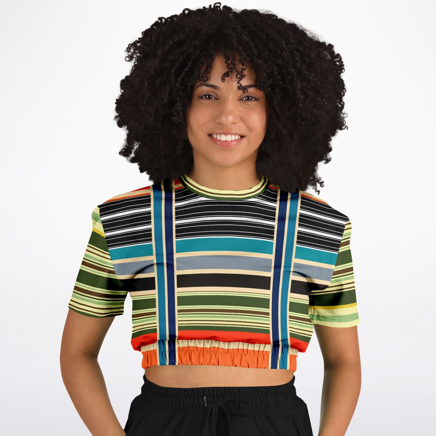 Tequila Sunrise Striped Short Sleeve Cropped Eco-Poly Sweater