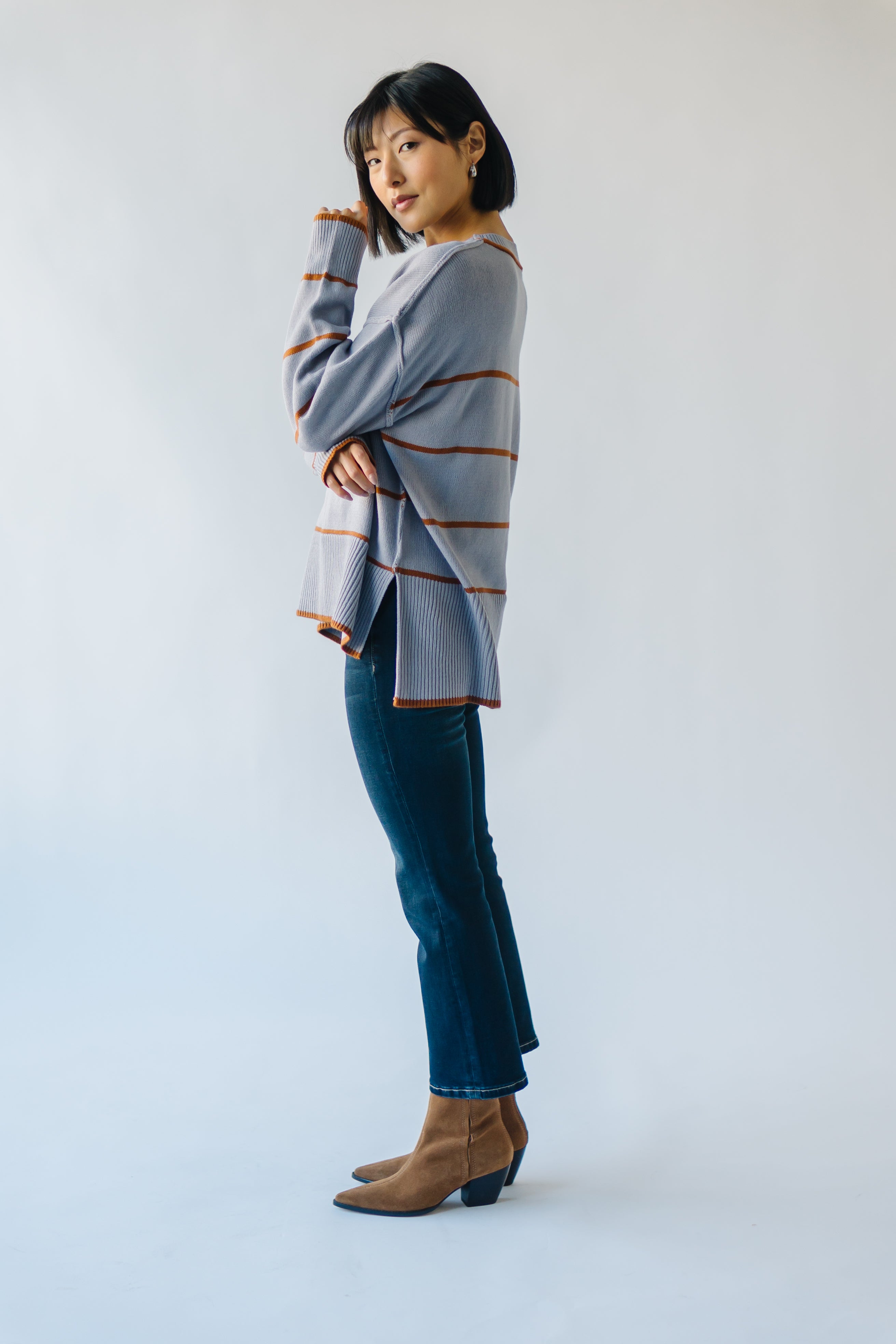 The Borden Striped Sweater in Blue + Tan