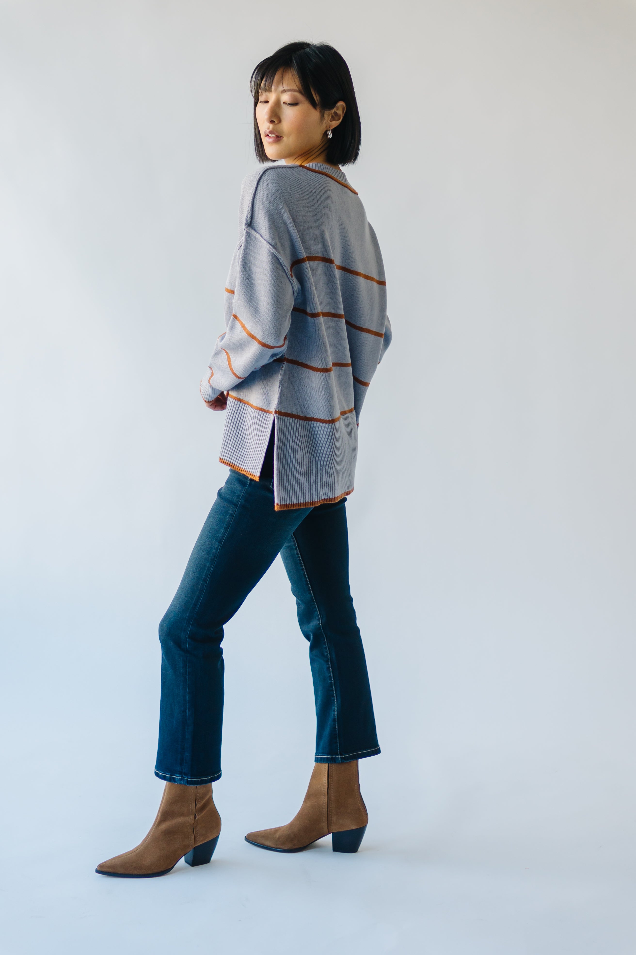 The Borden Striped Sweater in Blue + Tan