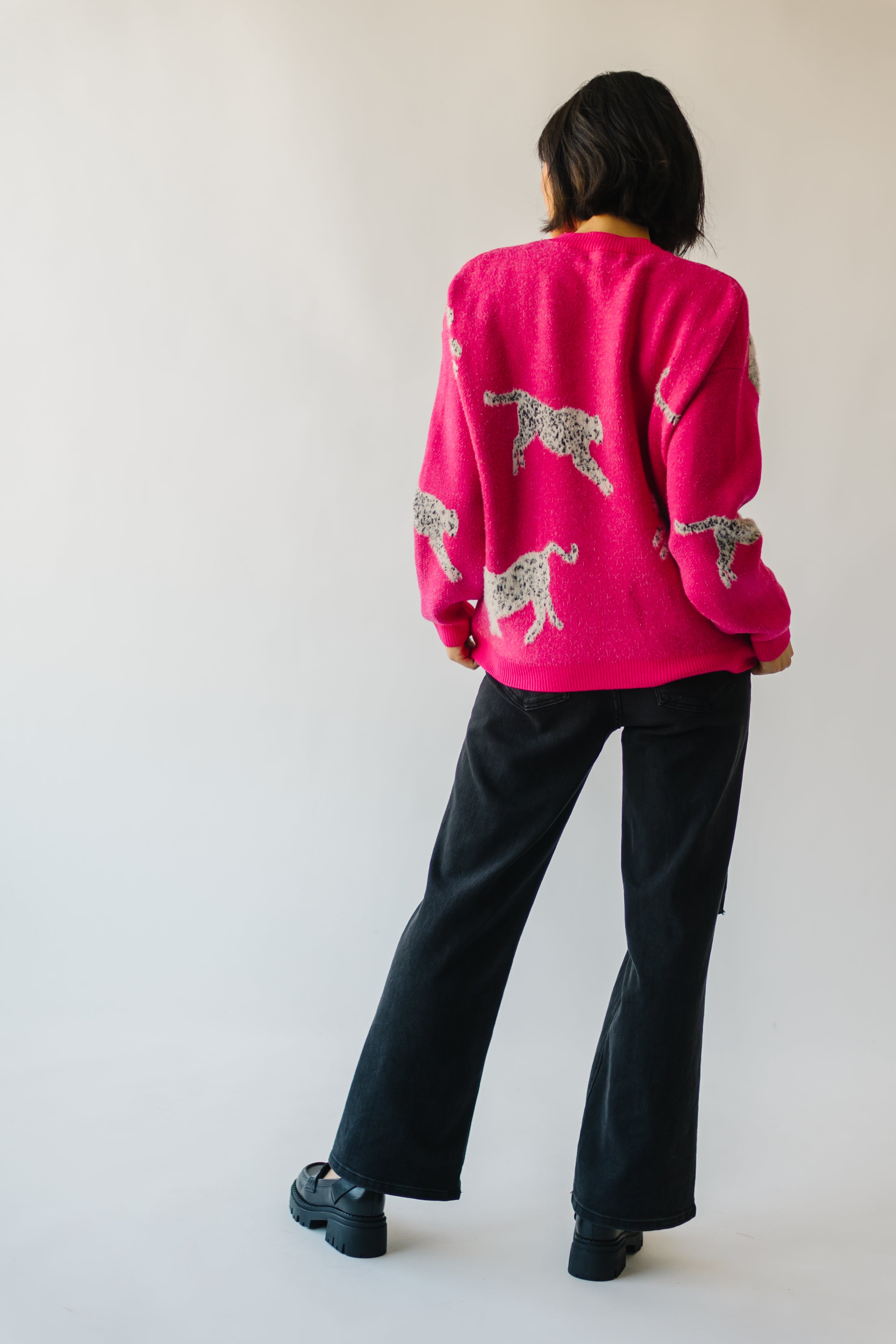 The Kitzman Leopard Detail Sweater in Fuchsia