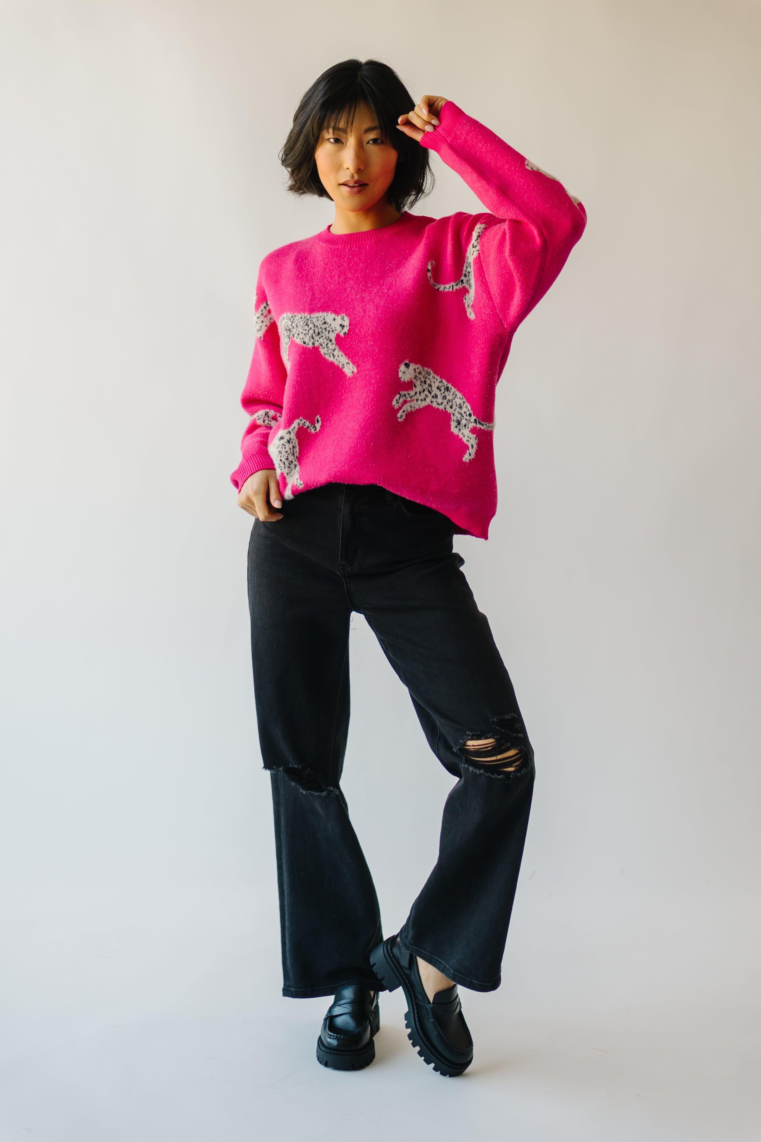 The Kitzman Leopard Detail Sweater in Fuchsia