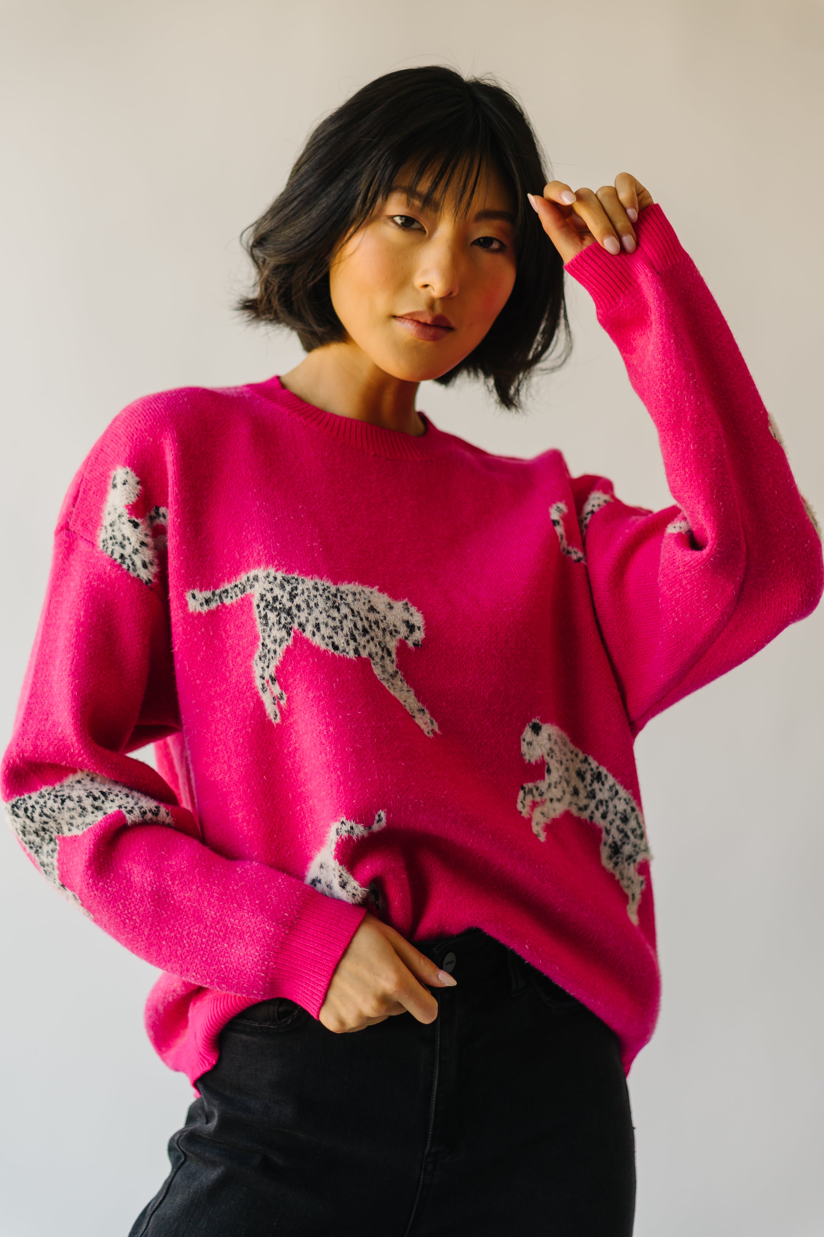 The Kitzman Leopard Detail Sweater in Fuchsia