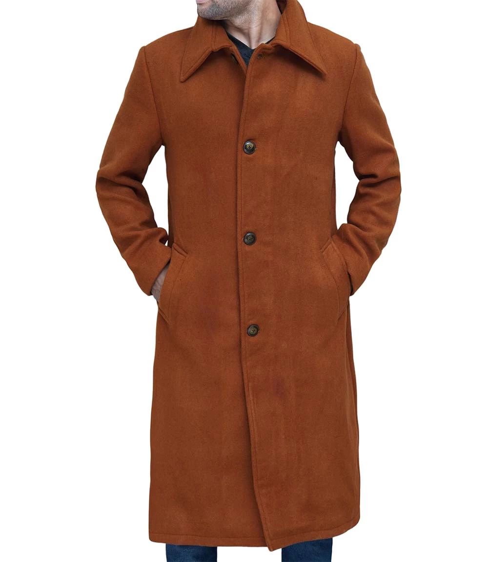 Trenton Tan Long Men's Wool Coat