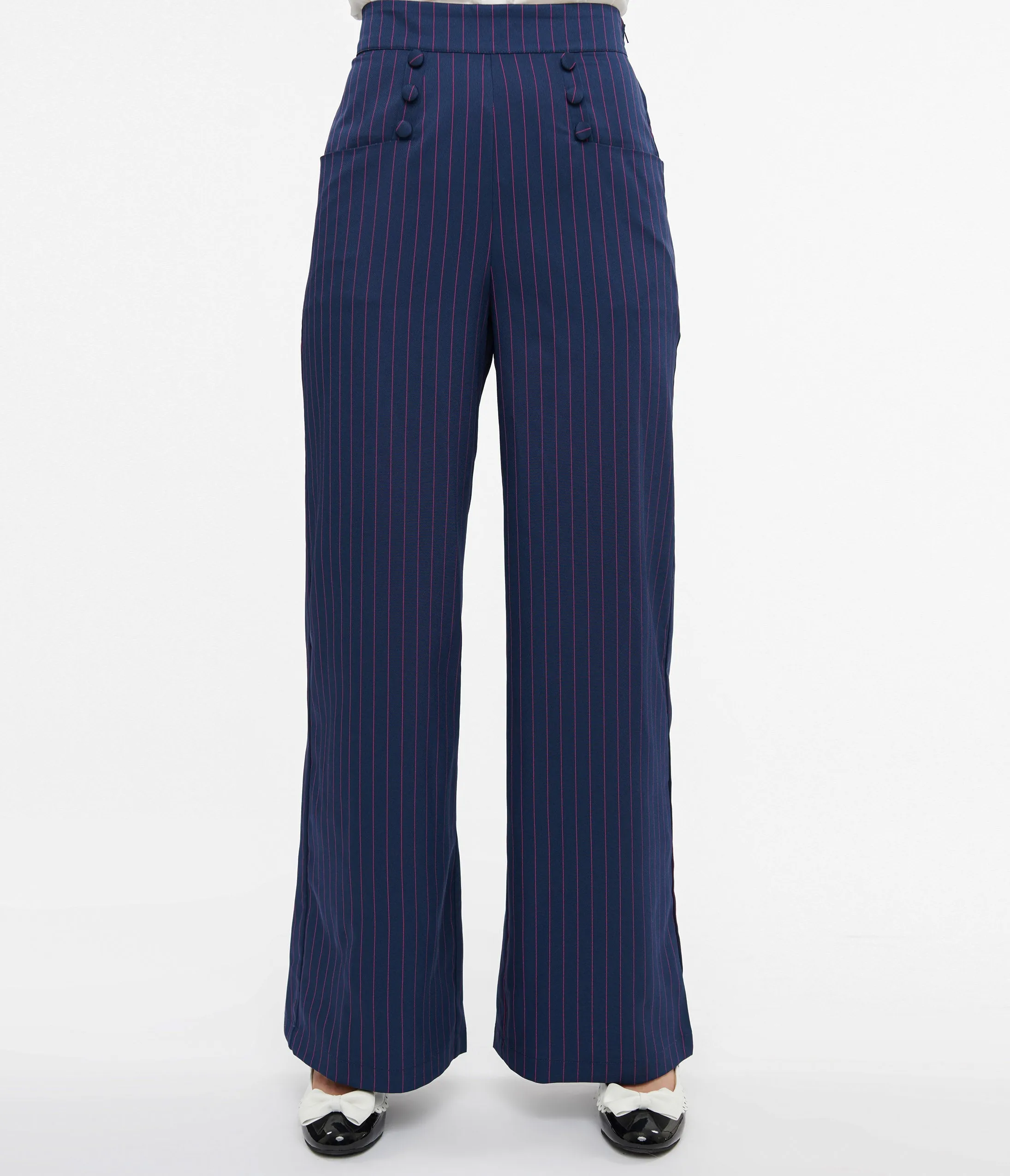 Unique Vintage 1940s Navy & Pink Pinstripe Ginger Pants