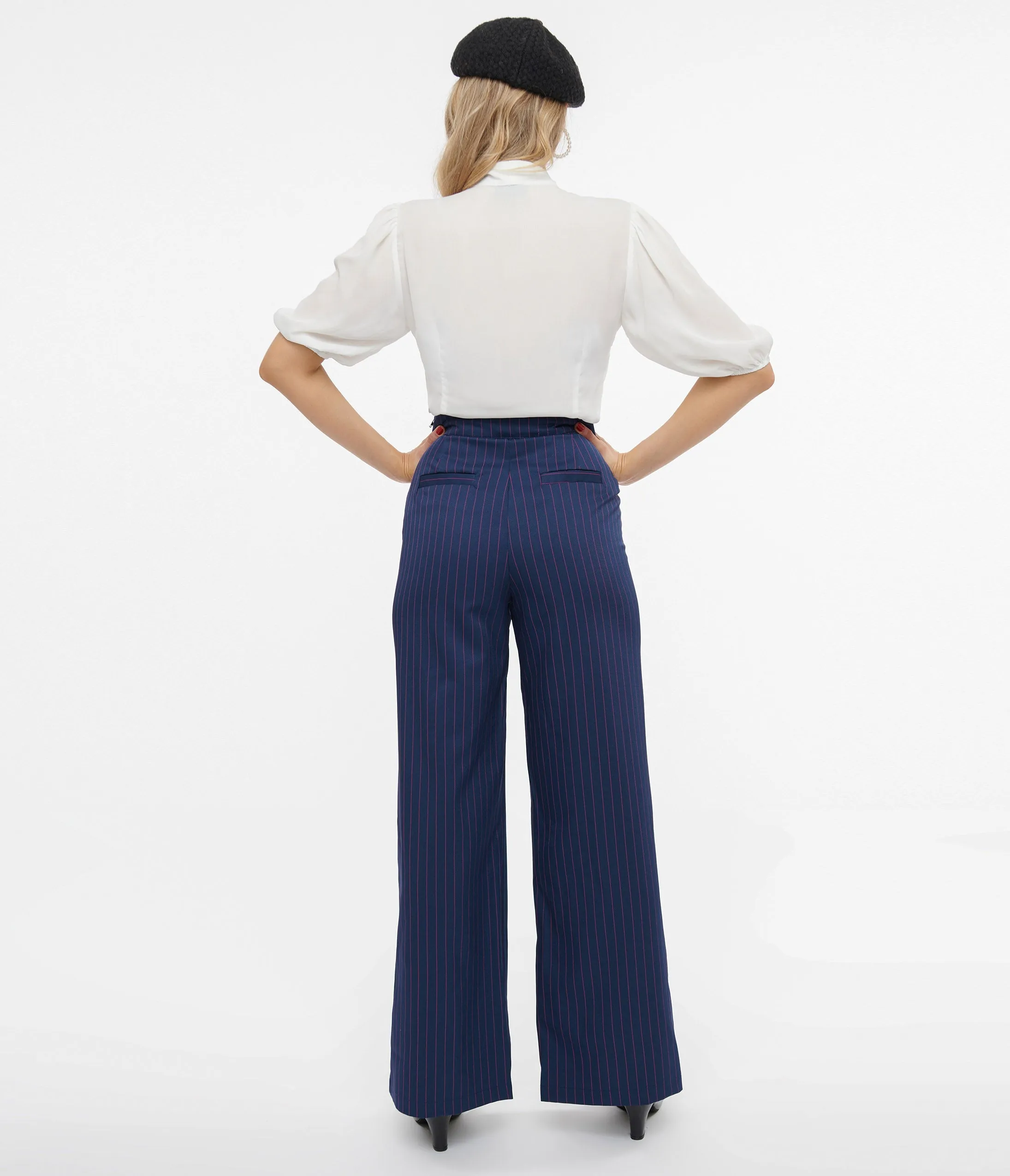 Unique Vintage 1940s Navy & Pink Pinstripe Ginger Pants