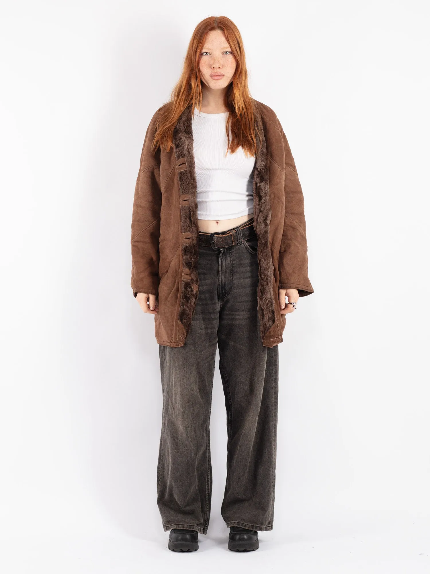 Vintage 80's Women Sheepskin Coat in Brown