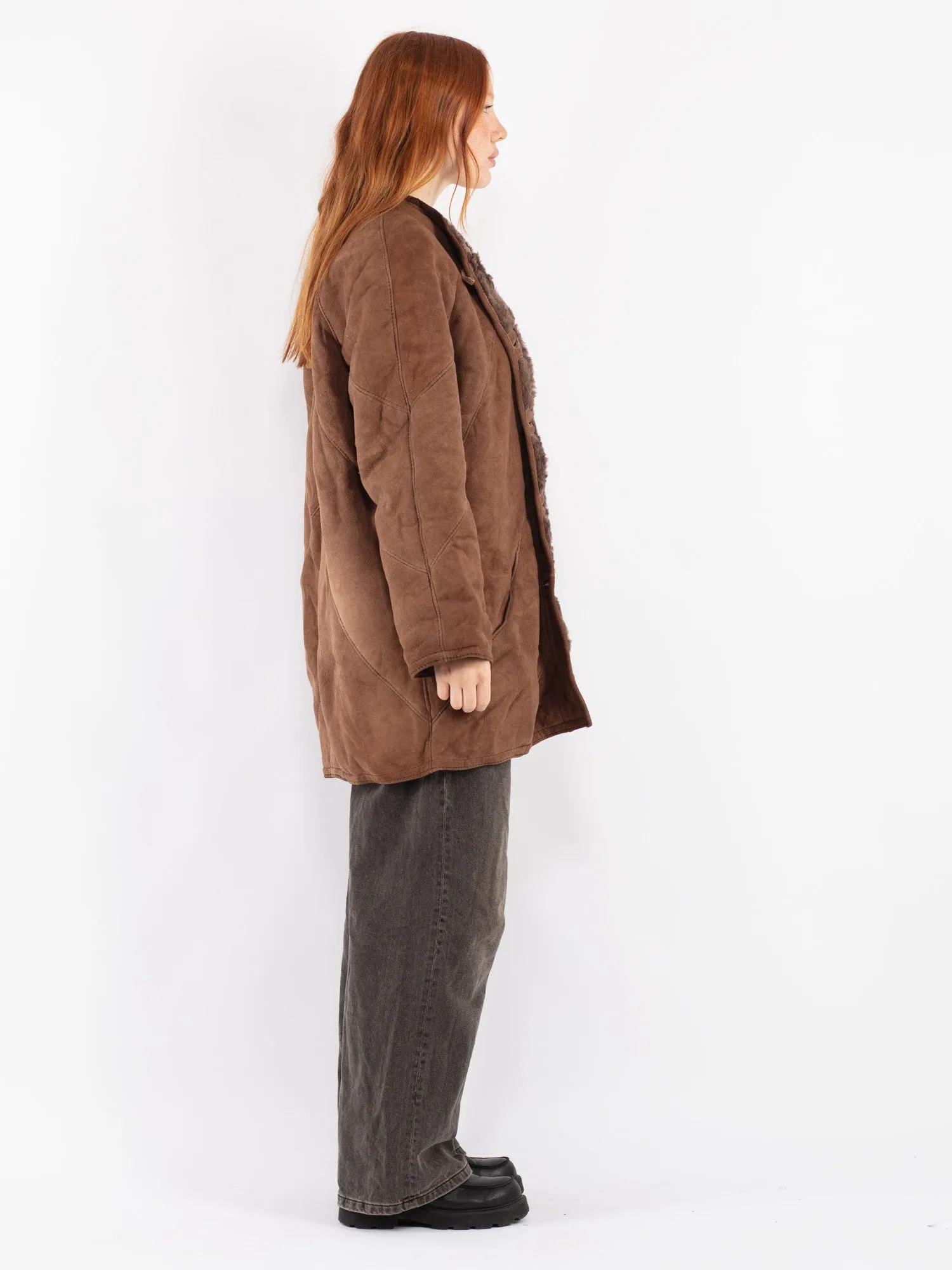 Vintage 80's Women Sheepskin Coat in Brown