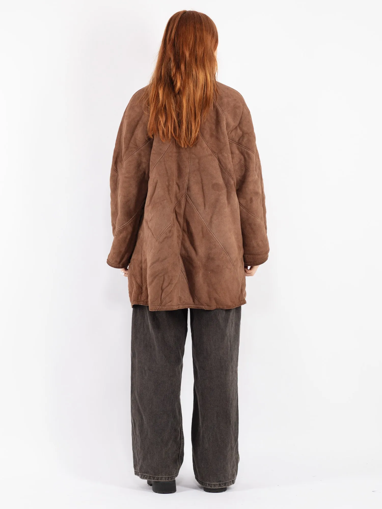 Vintage 80's Women Sheepskin Coat in Brown