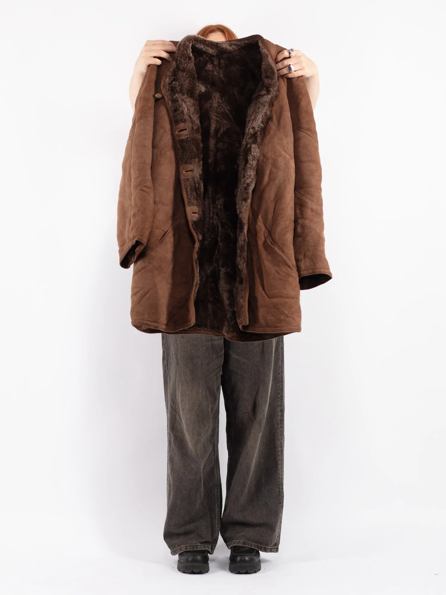 Vintage 80's Women Sheepskin Coat in Brown