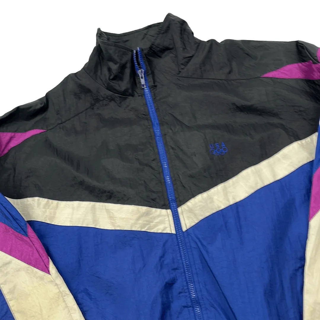 Vintage 90s Black, Blue, White + Purple Team USA Windbreaker Jacket - Large