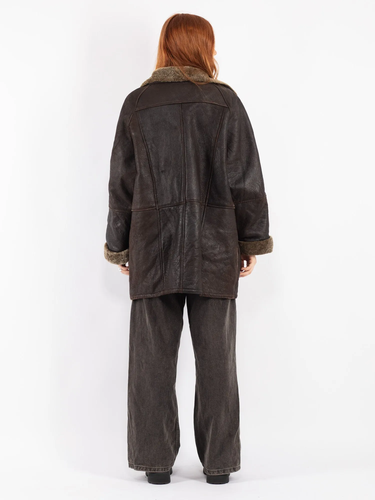 Vintage 90's Women Sheepskin Coat in Brown