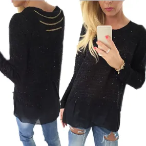 Vogue Women's Long Sleeve Loose Pullover Blouse Crewneck Long Tops Jumper SM6