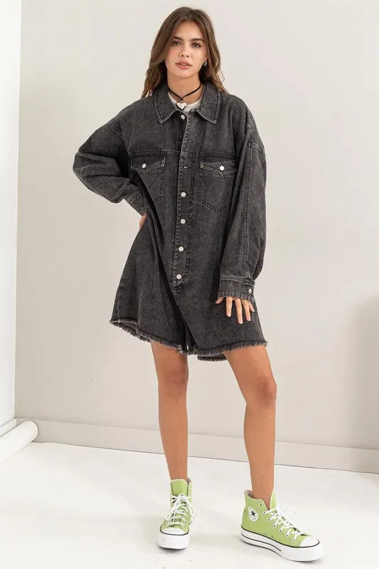 Washed Denim Oversized Romper