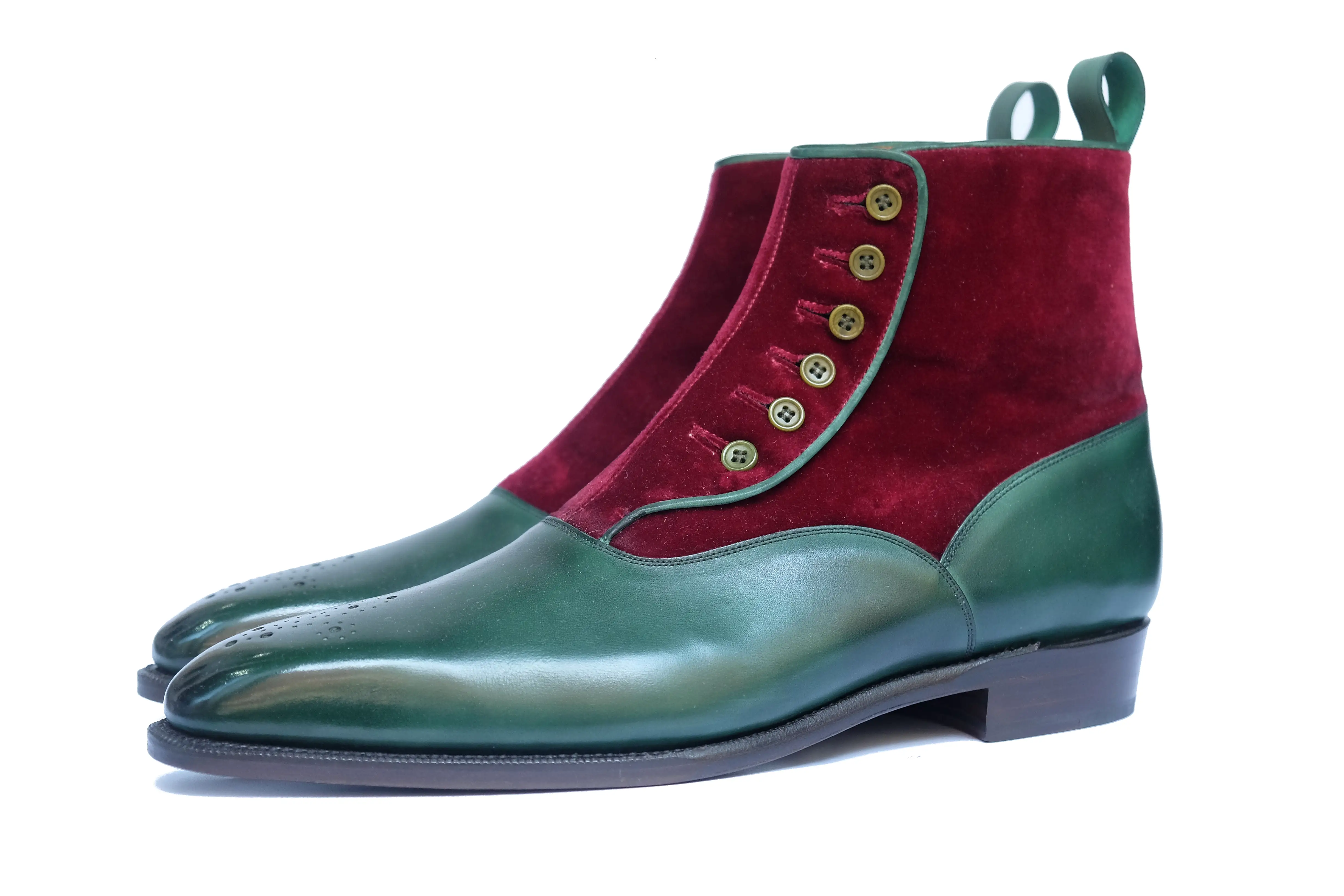 Westlake - MTO - Forest Green Calf / Burgundy Velour - LPB Last - Single Leather Sole