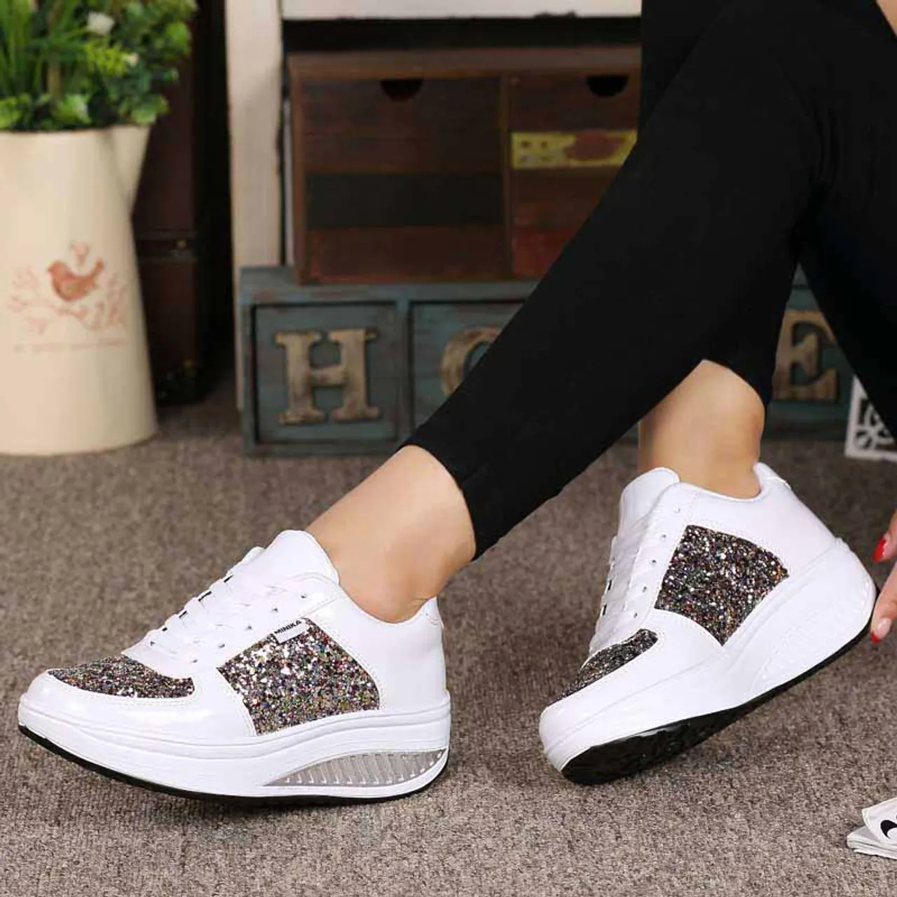 White pattern leather rocker bottom shoe sneaker