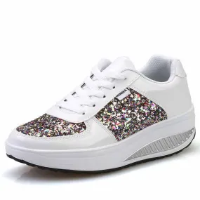 White pattern leather rocker bottom shoe sneaker