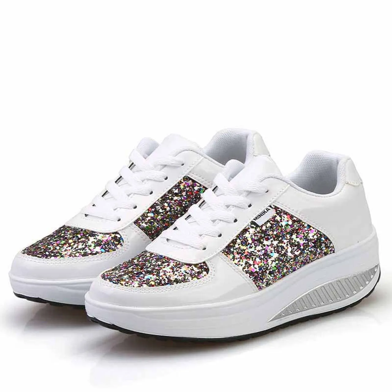 White pattern leather rocker bottom shoe sneaker