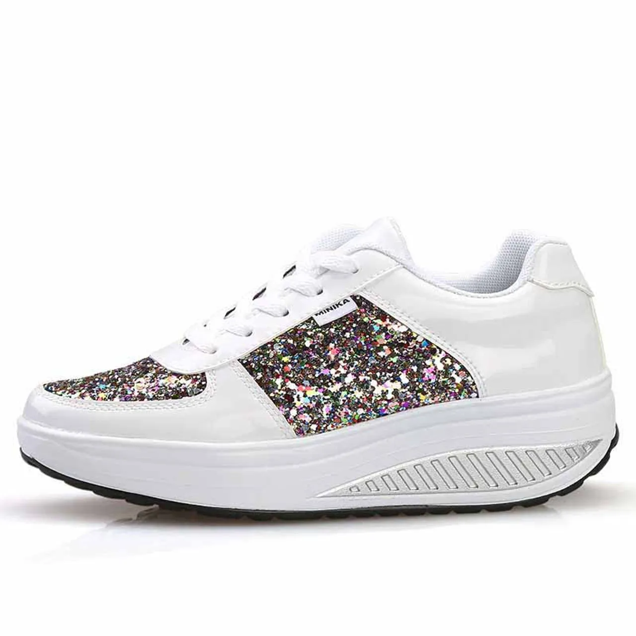 White pattern leather rocker bottom shoe sneaker