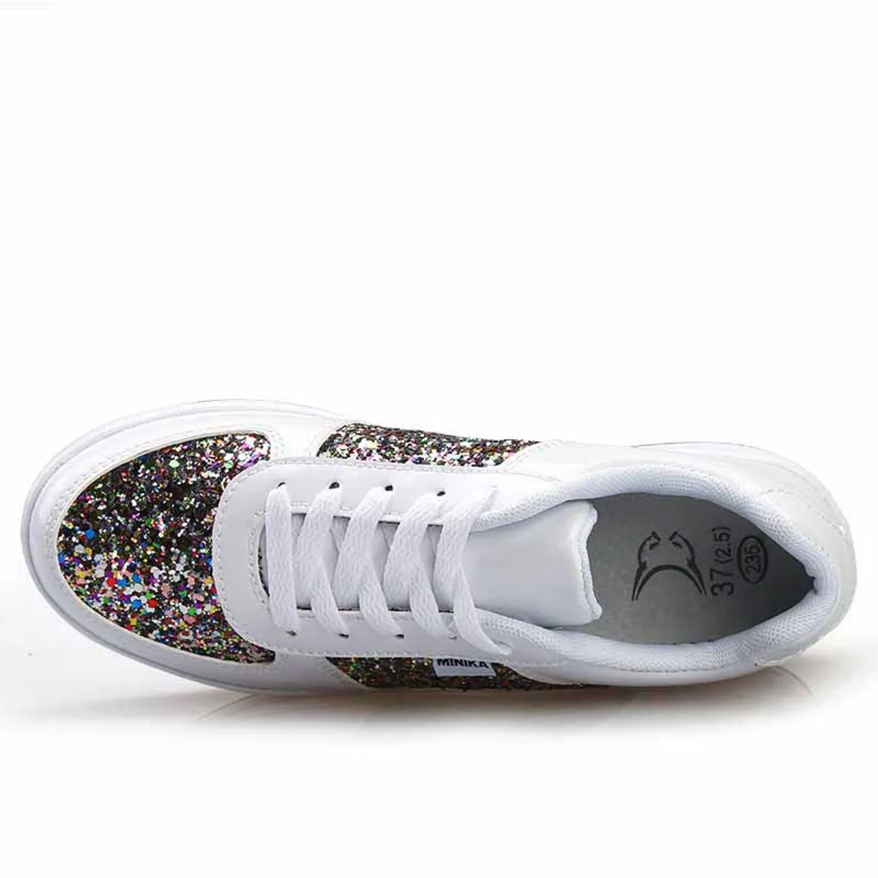 White pattern leather rocker bottom shoe sneaker