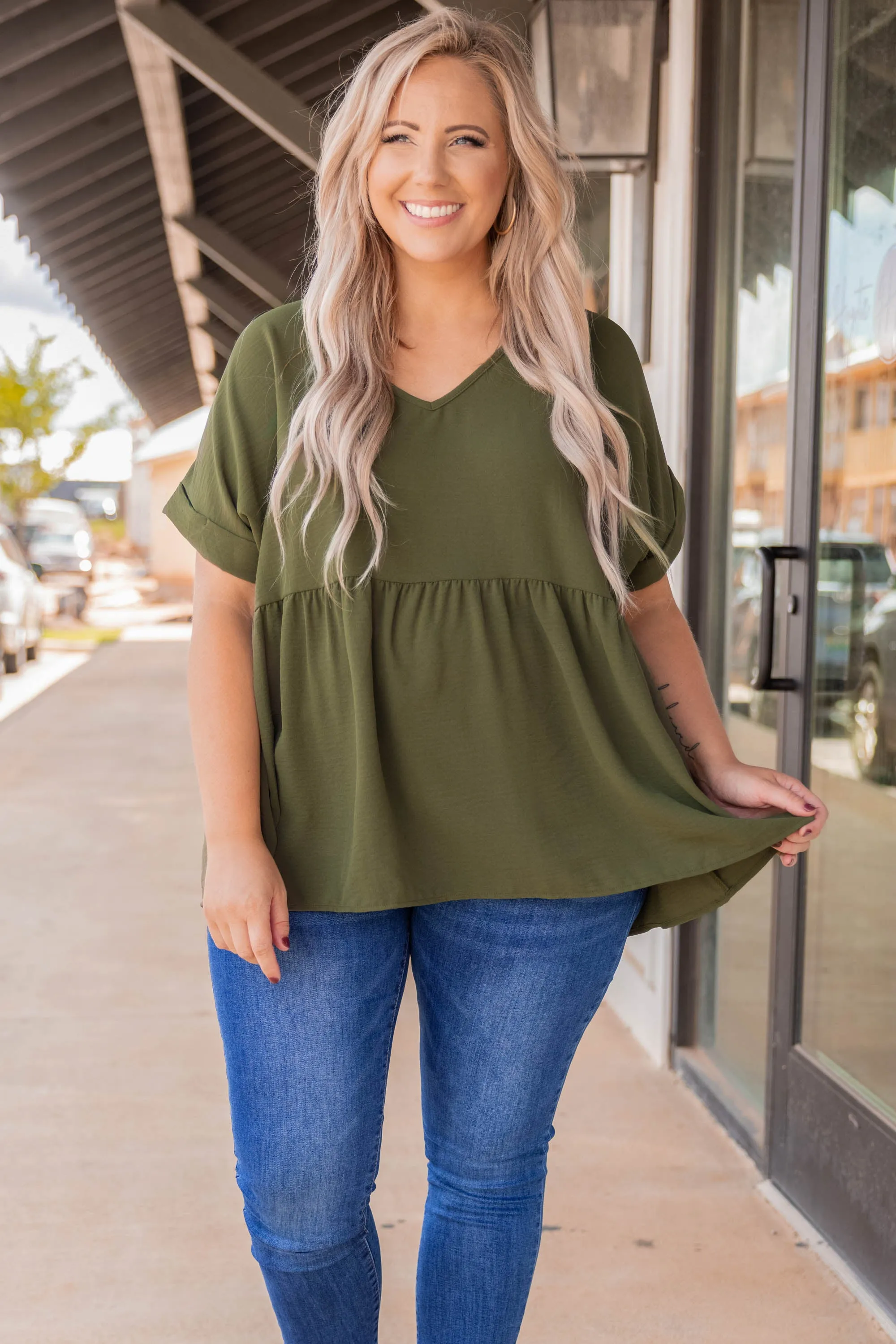 Wide Eyed Gaze Top, Olive