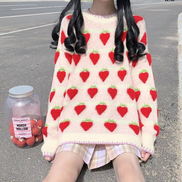 Winter Strawberry Kawaii Aesthetic Sweater