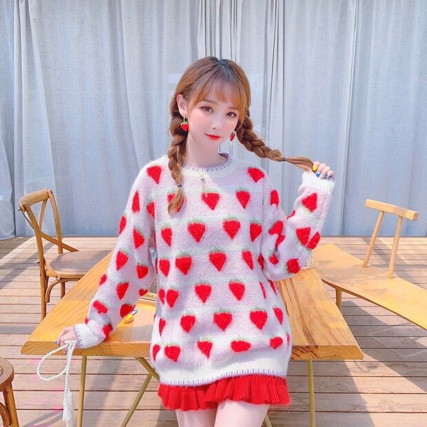 Winter Strawberry Kawaii Aesthetic Sweater