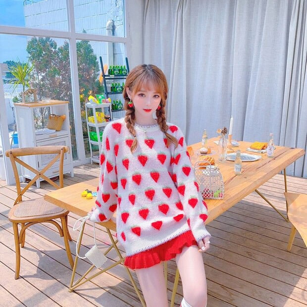 Winter Strawberry Kawaii Aesthetic Sweater