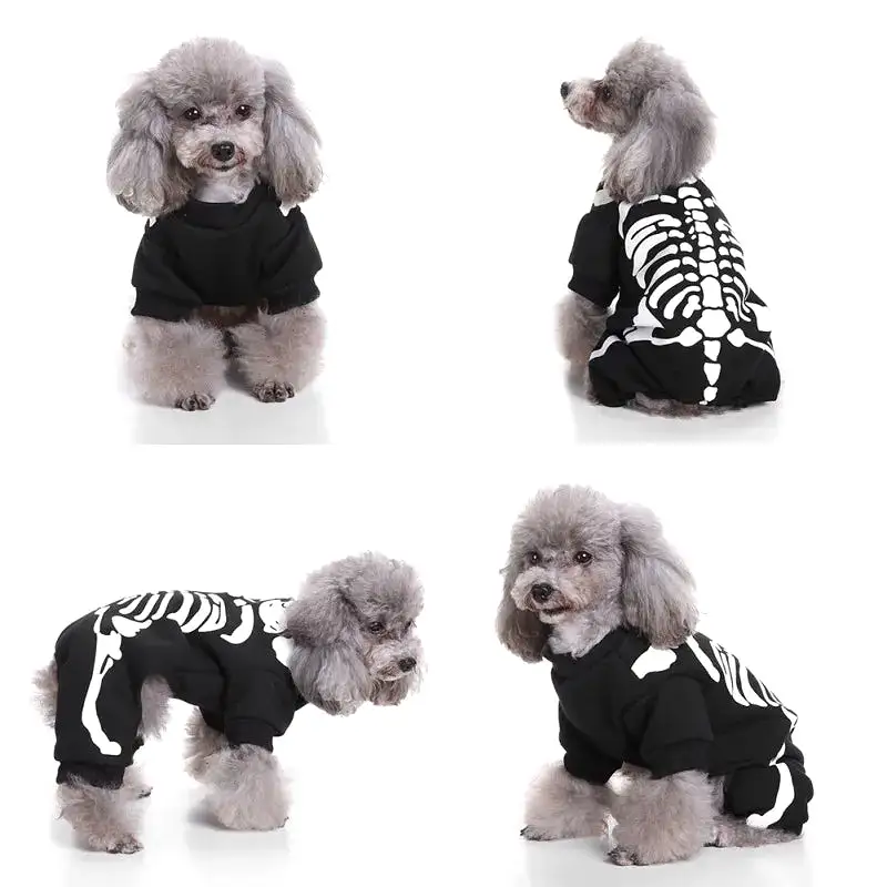 Winter Warm Dog Clothes Funny Skeleton Costumes Halloween Pet Cosplay Coat Puppy Fleece Jacket Clothes Pet Party Apparels