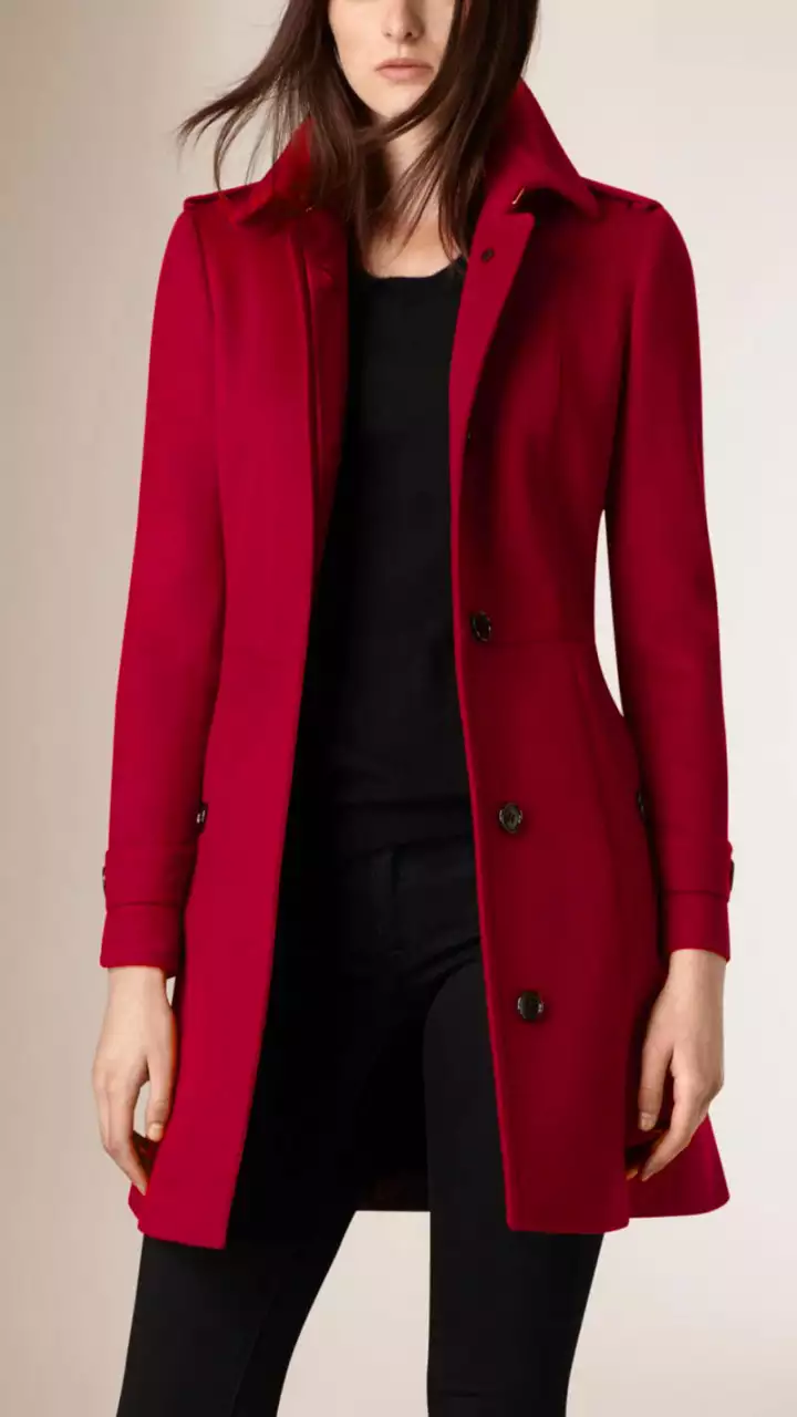 Women Luxurious Red Long Wool Coat for Winter