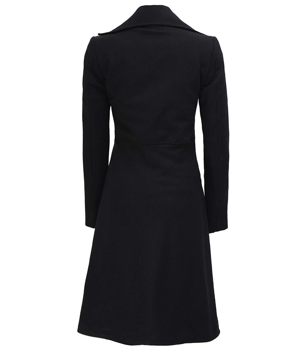 Women's Black Double Breasted Long Wool Trench Coat