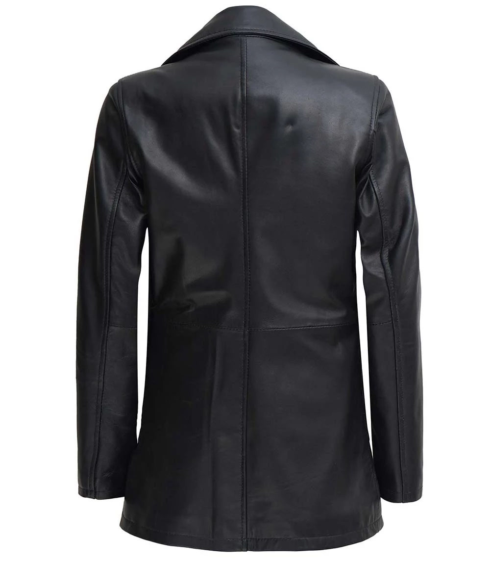 Women's Black Leather 3 4 Length Car Coat