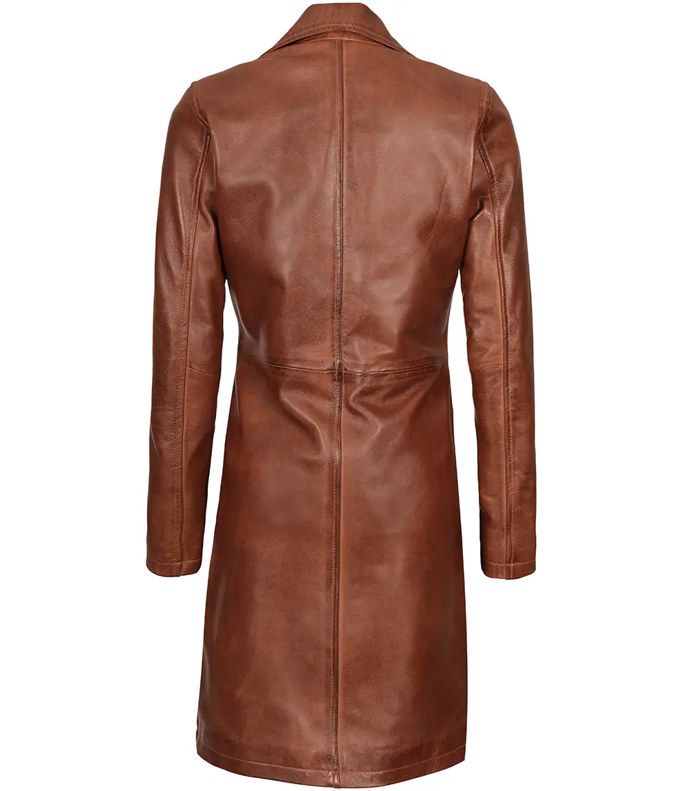 Women's Cognac Brown Real Leather 3/4 Length Coat