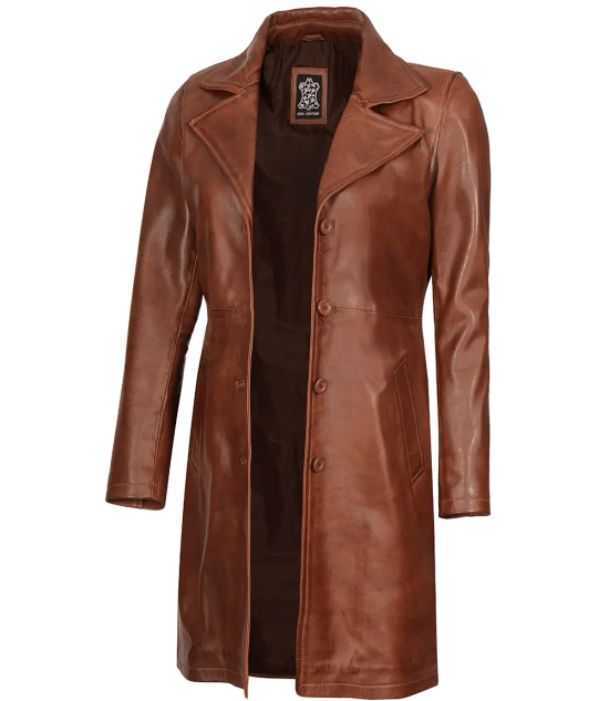 Women's Cognac Brown Real Leather 3/4 Length Coat