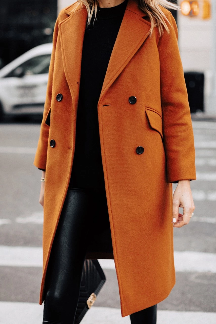 Women's Copper Brown Regular Fit Wool Coat