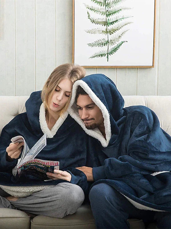 Women's Christmas Grid/Plaid Hoodie Fleece Pajamas Blanket for Couples