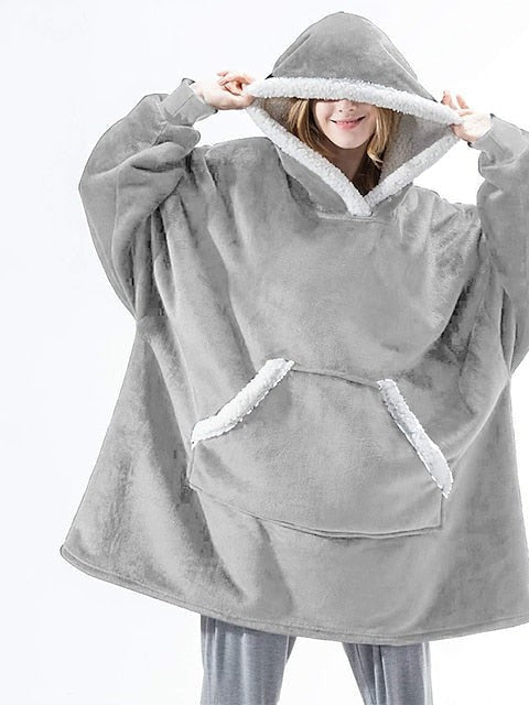 Women's Christmas Grid/Plaid Hoodie Fleece Pajamas Blanket for Couples