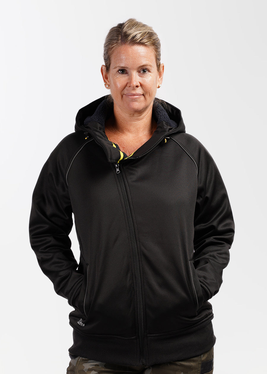 Women's fleece zip front hoodie with sherpa lining