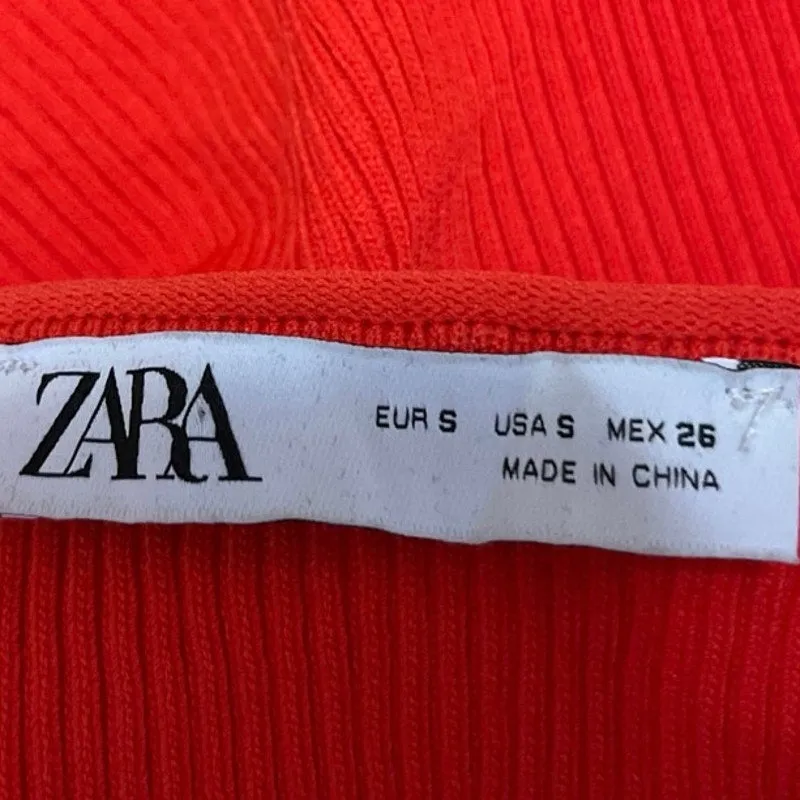 Zara Red Ribbed One Button Long Sleeve Stretch Knit Cardigan Sweater Crop Top S